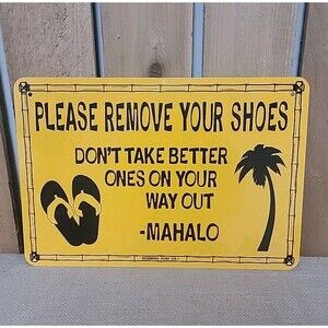 Please Remove Your Shoes Metal Sign Seaweed Surf Co Yellow 12" x 18"
